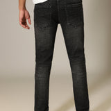 Calça Jeans Slim Fit Preta com Efeito Fumê