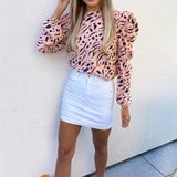 Blusa Rosa com Mangas Bufantes e Estampa