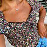 Blusa Floral Multicolor com Decote Quadrado