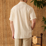 Camiseta de Algodão Tricotada com Mangas Curtas e Bordado