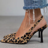 Liorina - Sapatos de salto kaki com estampa de leopardo e bico fino
