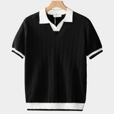 Camisa Polo Texturizada Preta com Detalhes em Contraste