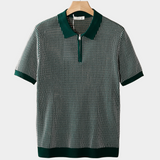 Camisa Polo Verde com Fecho e Estampa Geométrica