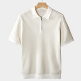 Camisa Polo Branca com Zíper e Estampa Geométrica