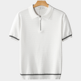 Camisa Polo Branca com Fecho e Textura em Zig-Zag