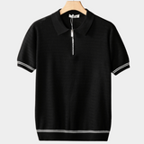 Polo Preto com Fecho e Textura Zig-Zag