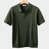 Olive Ribbed Detail Polo Shirt, Buttonless