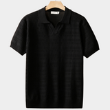 Polo Preta com Estampa Tricotada, Sem Botões