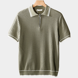 Camisa Polo Texturizada com Zíper na Cor Taupe