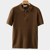 Camiseta com fecho e detalhes em rib de caramelo