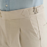Calças Gurkha Plissadas em Veludo Off-White