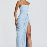 Adriana - Vestido Longo com Drapê e Decote
