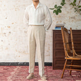 Camisa de Linho Valletta com Colarinho Aberto e Mangas Longas