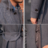 Palton de lã com estampa herringbone e cinto Milano.
