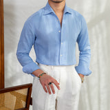 Camisa de Linho Portofino com Mangas Longas e Colarinho Elegante