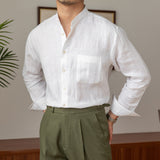 Camisa de Linho com Colarinho Grandad Positano
