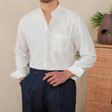 Camisa Vintage de Mangas Longas com Gola de Avô de Riyadh
