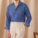 Camisa de Denim com Colarinho e Mangas Longas - Modelo 'Drape'