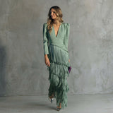 Gabriela - Vestido Longo com Franja e Decote em V