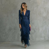 Gabriela - Vestido Longo com Franja e Decote em V