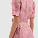 Vestido Longo Jacquard Floral com Cintura - Matilde
