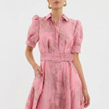 Vestido Longo Jacquard Floral com Cintura - Matilde