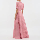 Vestido Longo Jacquard Floral com Cintura - Matilde