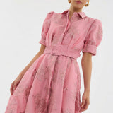 Vestido Longo Jacquard Floral com Cintura - Matilde