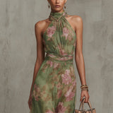 Robe Longue Fleurie Filipa avec Décolleté Halter