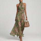 Robe Longue Fleurie Filipa avec Décolleté Halter