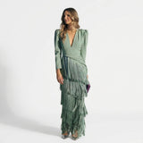 Gabriela - Vestido Longo com Franja e Decote em V