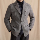 Casaco de Lã Herringbone Bari - Estilo Desportivo