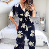 Salopete Culotte Floral em Vários Tons de Azul