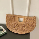 Bolsa Tote Alyana de Rattan em Formato de Meia-Lua
