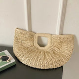 Bolsa Tote Alyana de Rattan em Formato de Meia-Lua