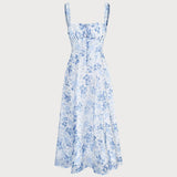 Renata - Midi Dress in Blue Floral Print
