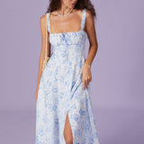 Renata - Midi Dress in Blue Floral Print
