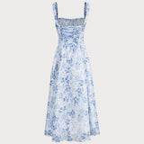 Renata - Midi Dress in Blue Floral Print