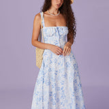 Renata - Midi Dress in Blue Floral Print
